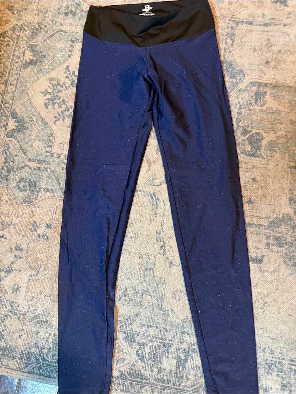 Sparkle Navy Leggings with Black Waistband